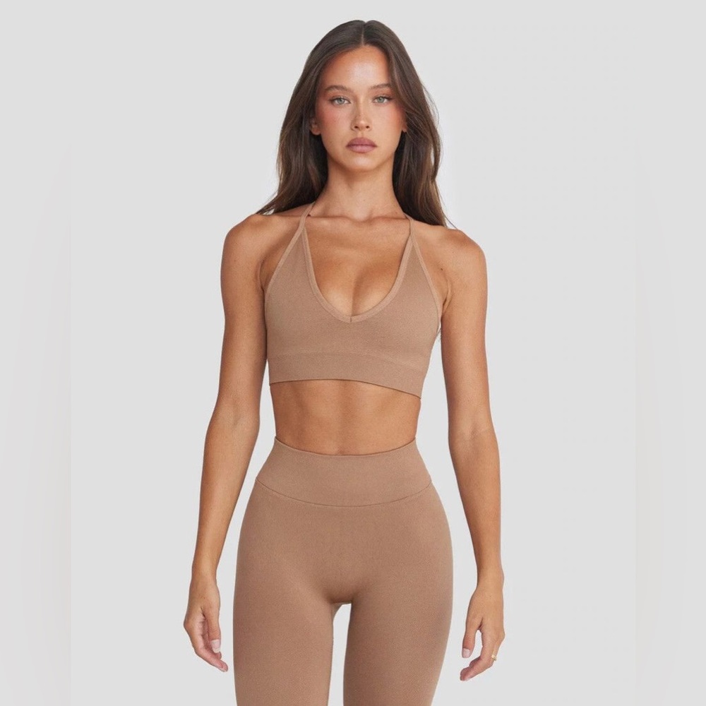 CSB Crop Shop Boutique x Isabelle Mathers Issy Crop Sports Bra in Caramel NWOT